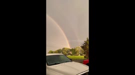 Lightning Storm Over A Double Rainbow