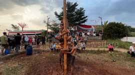 Panjat Pinang Independence Day Game In Depok City, Indonesia