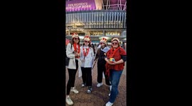 England fans get excited outside the stadium ahead of the final