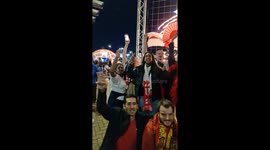 England & Spain fans compete cheering for their team ahead of the World Cup Final