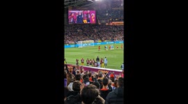 Spain penalty is stopped by England goalkeeper, and fans react