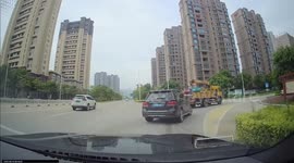 Huge concrete post slides off truck and pierces car windscreen