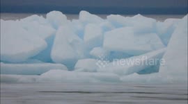 28 Feb 2016 | Close-up view of Blue Ice Stacking up, Lake Simcoe, Southern Ontario, Canada #BlueIce