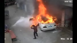 Children throw firecracker into car, setting it on fire
