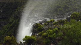 Waterfall inverted by huge gust of wind on Reunion island