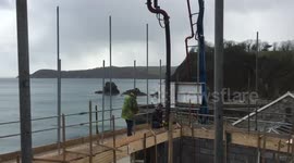 Concrete pumping of the ring beam at the Loo WIth A View Charlestown Cornwall!