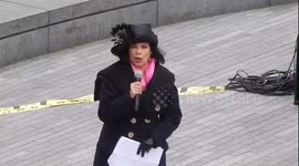 Bianca Jagger makes a speech at the walk in her shoes event