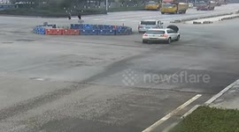 Tyre falls off lorry and flies into car at astonishing speed