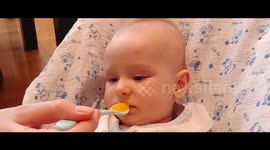 My Babyboy tris his real food for the first time and his reaction is hilarious!!!