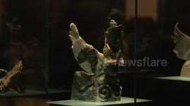 Fixed close-up of Xixia Green Glaze Jialing Pinjia in Xixia Museum, Yinchuan City, Ningxia.