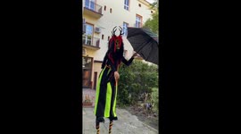stilt walker dance for show, forest fox stilt walker costume