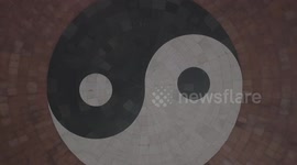 Aerial photography of the Eight Trigrams and Tai Chi Diagram at the Sanxingdui Museum in Guanghan City, Sichuan Province, from near to far.