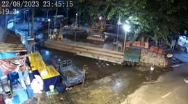 Uprooted 100-year-old tree topples over as devotees pray to Buddhist shrine