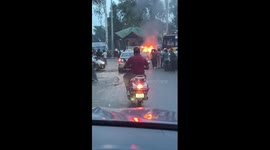Burning Commercial Vehicle Blocks Traffic