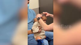 Baby hears her father's voice clearly for the very first time - and gets the fright of her life