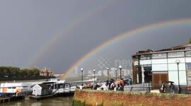 A stunning double rainbow appears over Greenwich after heavy rain hit the area
