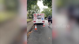 Caravan covered in ULEZ protests chained outside Sadiq Khan’s house