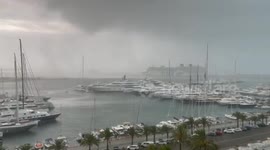 Footage from Mallorca shows storm that sent cruise ship Britannia crashing into other vessel