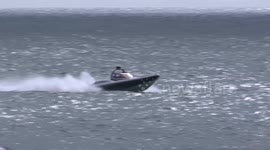 Race action of the Cowes Torquay Powerboat Race as the crews raced around the tip of Portland Bill, Dorset.