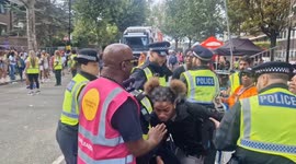 An arrest is made during the first day of Notting Hill Carnival as Met Police impose Section 60 stop and search order