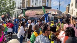 A whale and fish float at Notting Hill Carnival 2023 in London