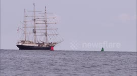 Tall ship Tenacious departs Medway estuary off Kent, UK