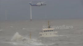 Rescuers Save 25 Crew Members From Two Sinking Ships Amid Storm in Jiangsu, China