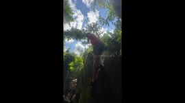Guy loses his swag and grip when trying to swing rope *Hilarious Fail*