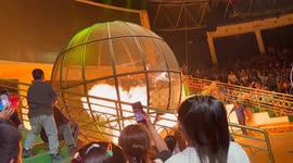 Motorcycle collision ignites blaze at Chinese circus performance