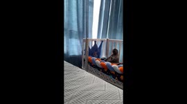 Cat Freezes to Avoid Baby's Attention