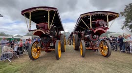 A great lineup of steam traction engines before their parade at Shrewsbury Steam Rally.