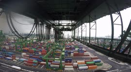 Fixed filming of the cargo transportation process at Singapore ports and multi camera filming of port cargo ships entering and exiting ports.