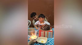 Birthday boy pranked with continuously reigniting cake candles