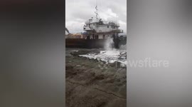 Cargo vessel runs aground amid Super Typhoon Saola in the Philippines