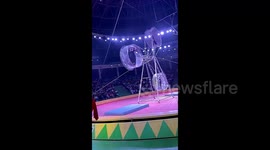 Circus performer escapes seriously injuries after falling to ground during show