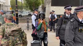 Police make arrest and remove protest camp, including live chickens, outside Downing Street