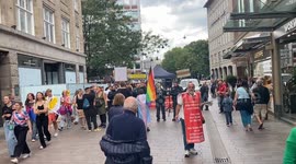 Newsflare Edit - Religious protest against Gay rights at the CSD German Christopher Street LGBTQIA Pride In Bremen 2023