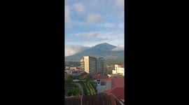 View of Mount Merapi and Mount Singgalang in the morning in the city of Bukittinggi.