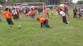 Footballers take part in match where they have to dance when music plays