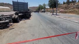 Scene Where Palestinian Was Shot After Ramming Israeli Troops Near Hebron