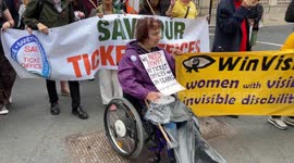 Jeremy Corbyn speaks about rail tickets office closures during a protest outside Downing St