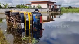 Ten schoolchildren injured when bus flips over onto rice field