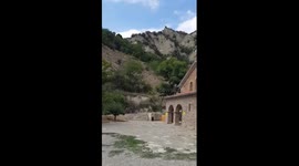 A landslide covers a medieval monastery near Mtskheta in Georgia