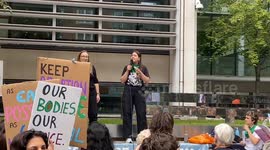Pro-choice protesters gather near Home Office as anti-abortion groups hold anti-abortion event