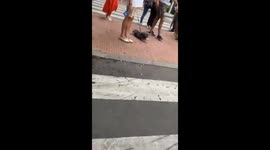A car crashes into the outside seating are of a Starbucks Coffee outlet in Malaga