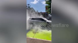 Chinese BYD electric car explodes while charging outside shopping mall