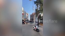 Electrical cables spark and explode on street in Thailand