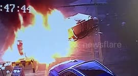 Car unexpectedly starts during refuelling, toppling pump and igniting blaze in China