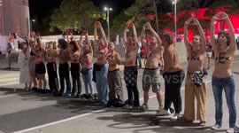Topless activists protest against Woody Allen during Venice Film Festival