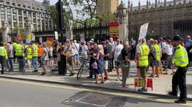 Anri-ULEZ protesters stage a noisy demonstration outside Parliament